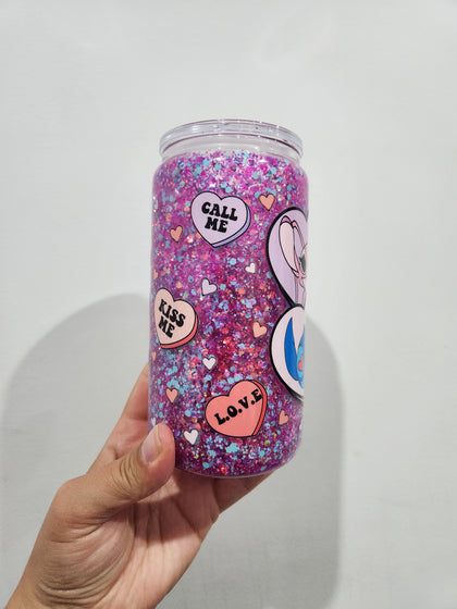 Readymade blue and pink alien 16oz glass snow globe