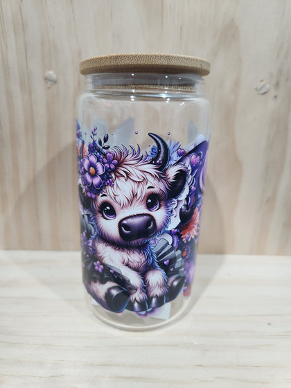 Ready made 16oz glass cup with bamboo lid