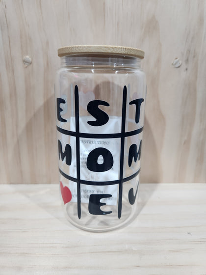 Ready made 16oz glass cup with bamboo lid