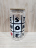 Ready made 16oz glass cup with bamboo lid