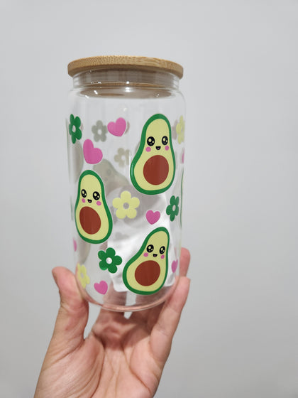 16oz Glass cup with bamboo lids